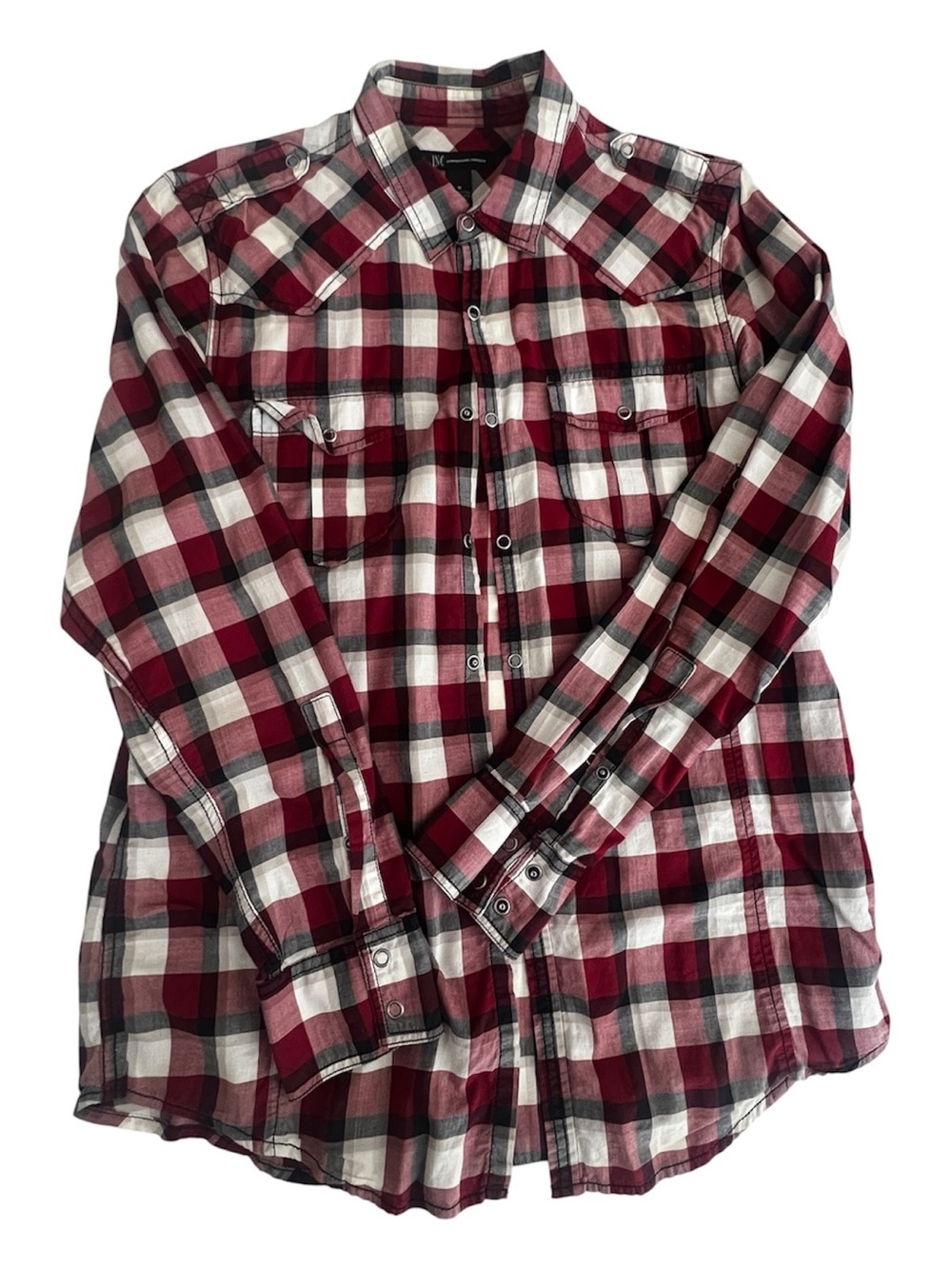 INC International Concepts Men’s Long Sleeve Button Shirt Plaid Red White Black